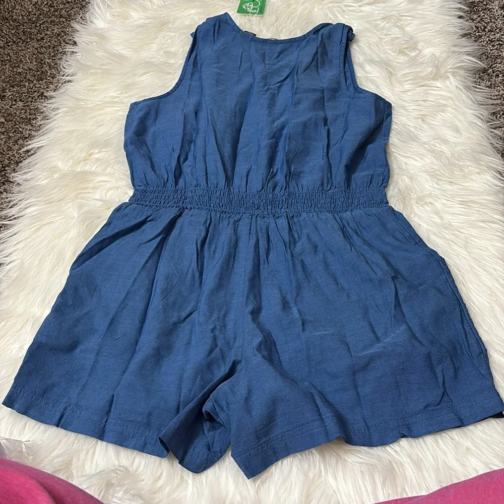 NWT Lands End Girls Youth Size L 10-12 Plus Size Chambray Cinch Waist Romper